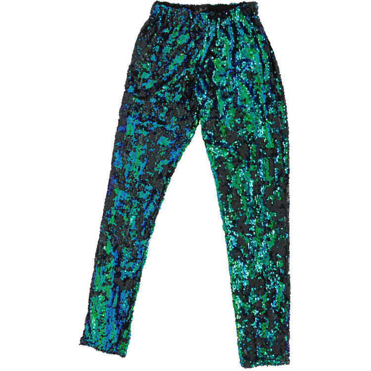 Gender neutral green sequin pants for festivals and parties